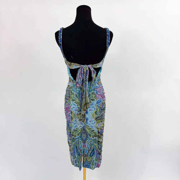 VINTAGE ADRIANNA PAPELL EVENING BEADED PAISLEY DRESS WITH TIE KNOT BACK - Picture 9 of 9